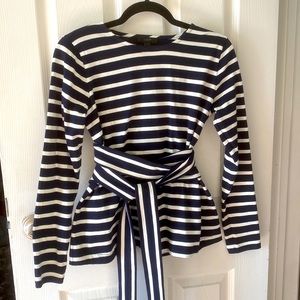 J. Crew Boatneck Navy and White Stipe Cotton Tunic With Tie Belt